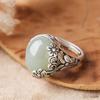 Adjustable Open Ring Women Men Vintage Butterfly Floral Oval Jade Tone Copper Statement