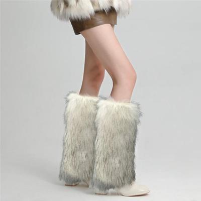 Yousheng 1 Paar Winter-Wadenwärmer Flauschiges Kunstfell Rutschfest Einfarbige JK-Stil Elastisch Verdickt Tägliches Tragen Sportausflug Beinschutz