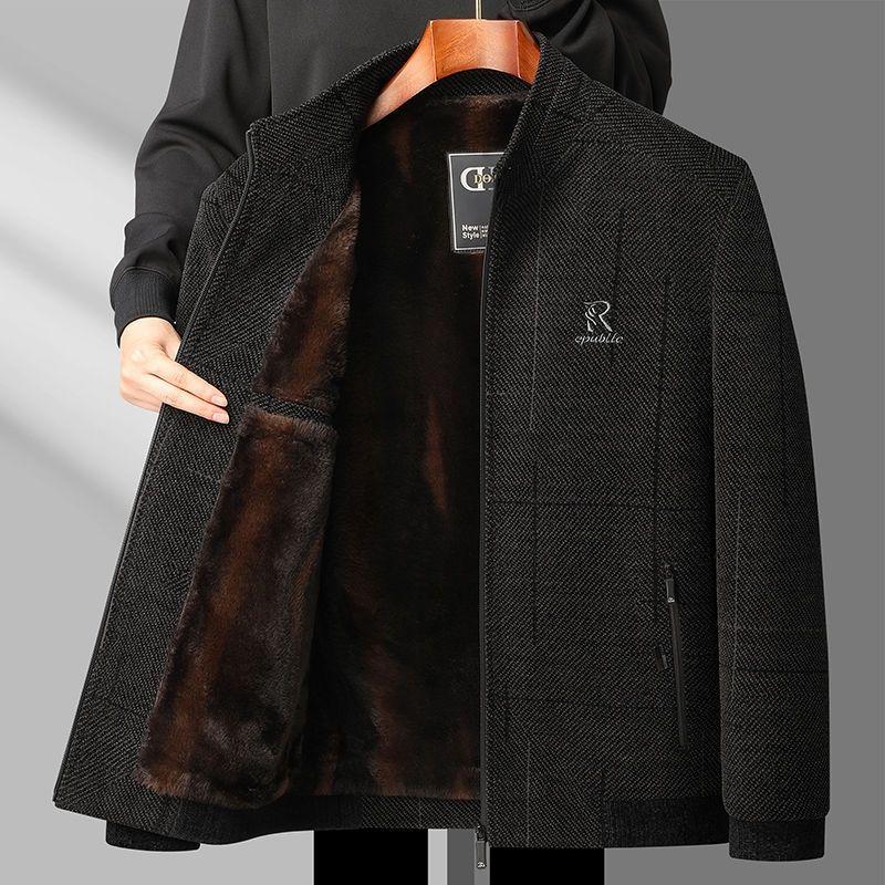 Men's Corduroy Velvet-Lined Jacket for Middle-Aged and Elderly - Autumn/Winter Warmth