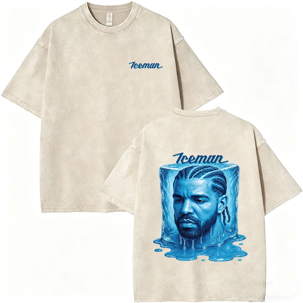 Gewaschenes Vintage Rapper Drake ICEMAN Freeze The World 2026 T-Shirt Herren Damen Mode Hip Hop Übergroße T-Shirts Herren Streetwear