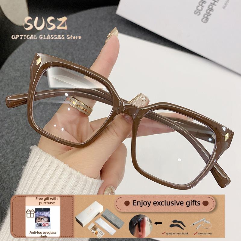 SUSZ Reading Glasses Colorful PremiumRectangle Light BlockingWomen's Fashion Myopia Glasses Prescription Progressive Eyeglasses