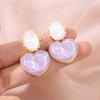 Autumn and Winter Blue Color-Block Water Ripple Heart Vintage Geometric Peach Heart Unique Light Luxury Design Earrings