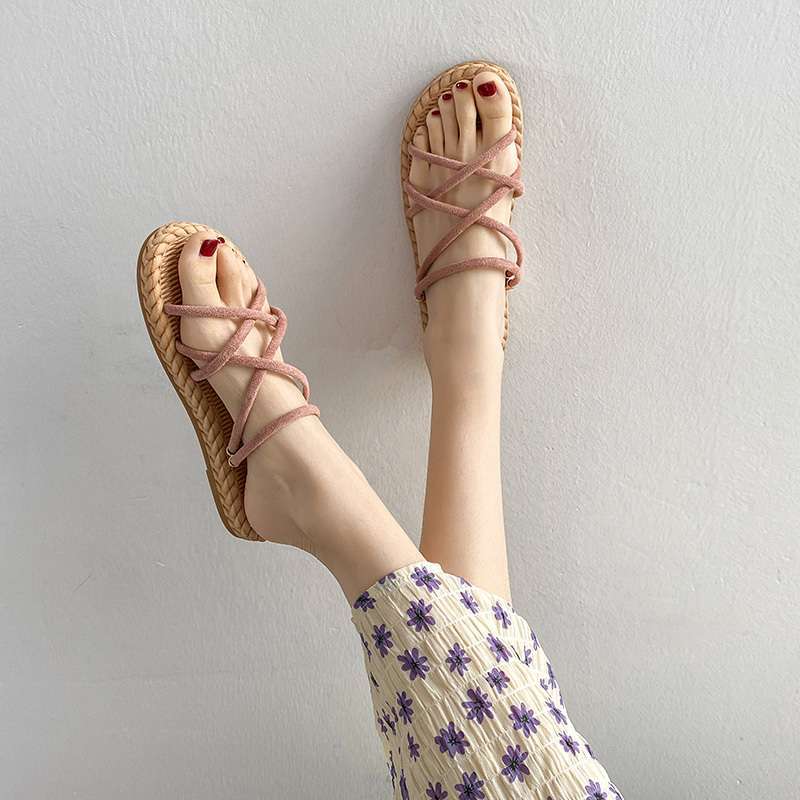 

Римские сандалии фея ветер плоская подошва носить пляжную обувь приморский 2025 лето весна новый универсальные тапочки 40 розовый