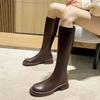 Internet Celebrity Milk Tea Color Boots Women's Winter Explosion Thick-soled Boots But Knee Small 150 Thin Knight Boots