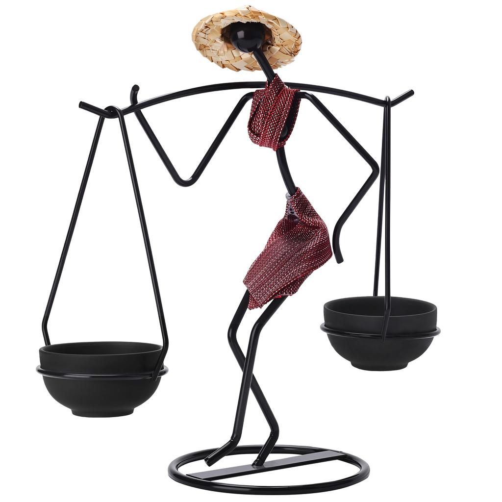 African-Inspired Tea Light Candle Holder with Metal Art Girl Figure A Type