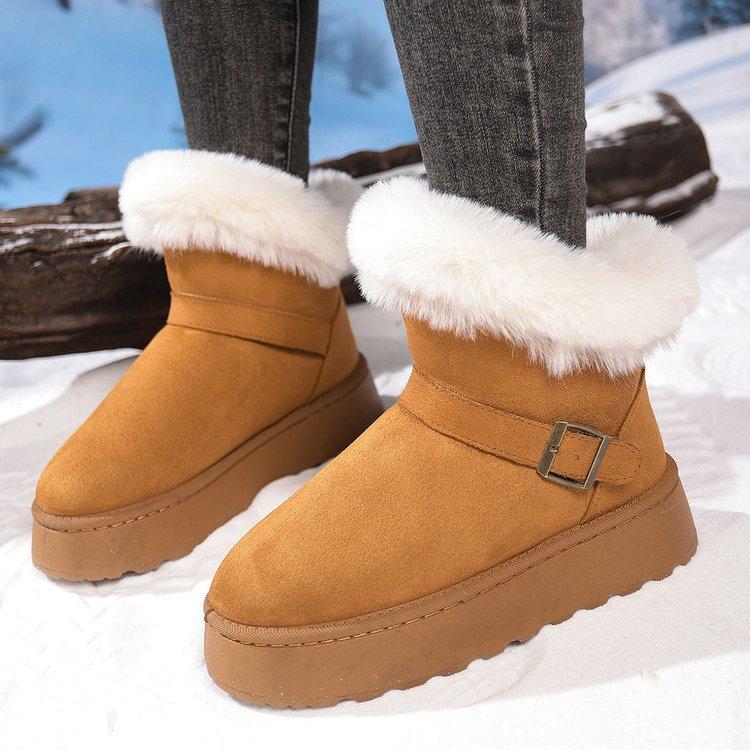 Women's Fur Mouth Large Size Soft Sole Winter Warm Fur Snow Boots Padded Lined Ankle Boots Non-Slip Hiking Casual Sports Cotton Boots