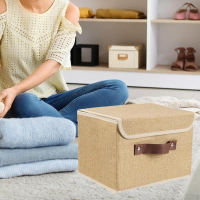Lidded Storage Bin with PU Handle for Organizing Clothes In the Closet