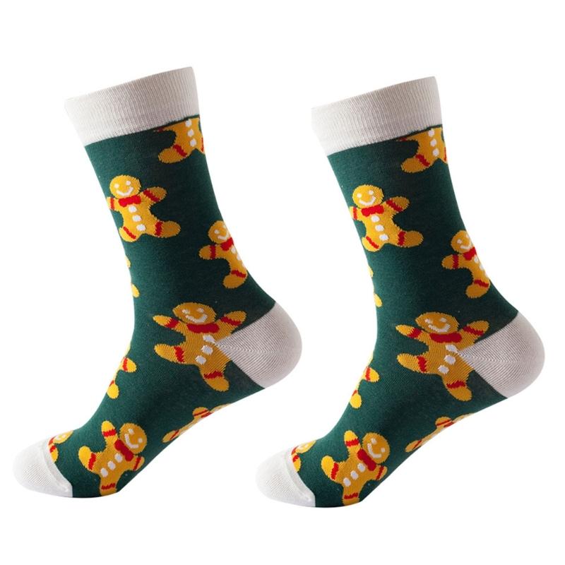 1 Pair Women's Thermal Winter Under Knee Socks Breathable Cotton Christmas Design Nonslip Elastic Cosy Middle Tube