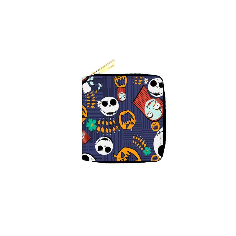 Nightmare Before Christmas PU Wallet Student Men's Short Coin Purse ID Card Holder Multi-Slot Jack Skellington Print Black 6pcs