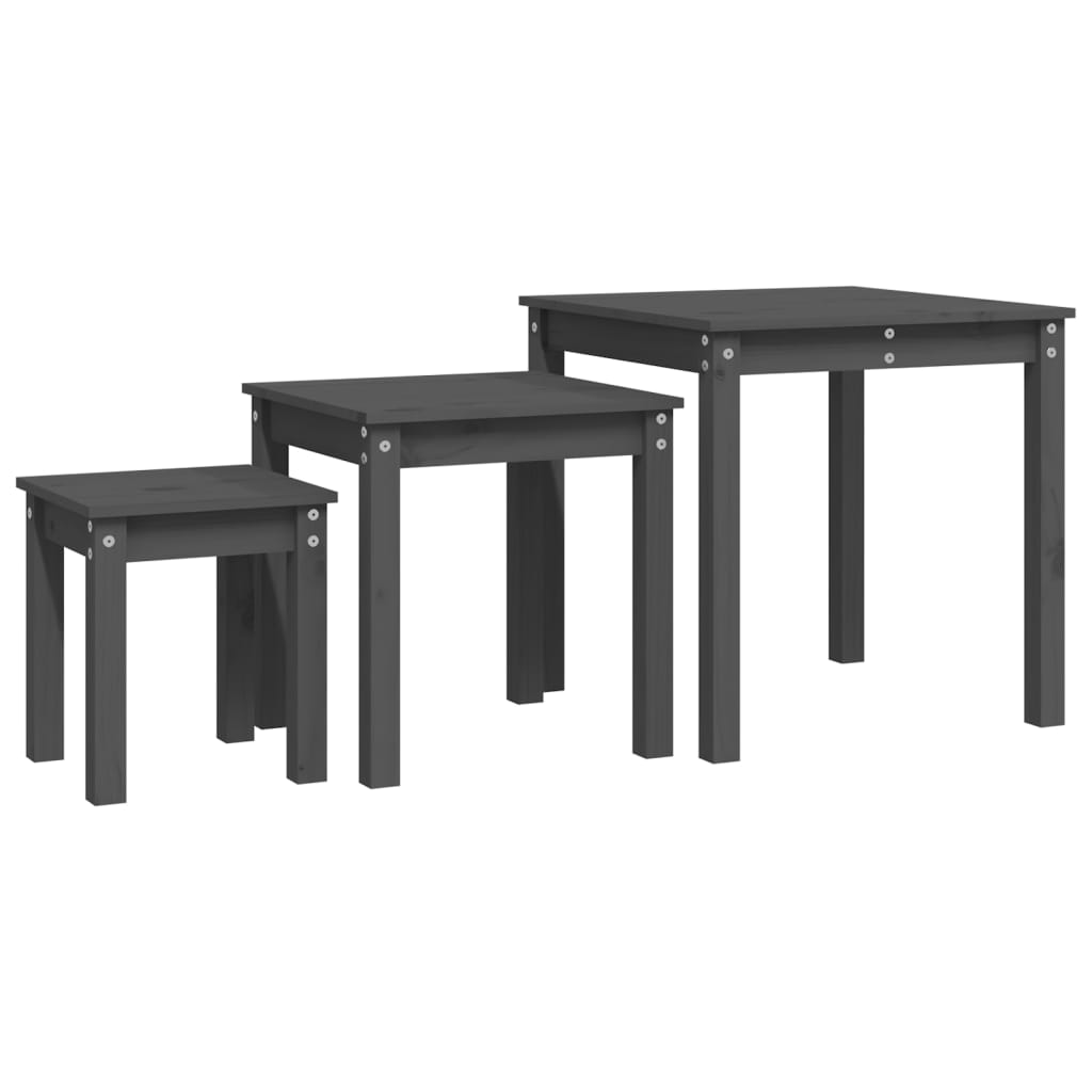 Vidaxl Stoliki Wsuwane Pod Siebie, 3 Szt., Szare, Lite Drewno Sosnowe