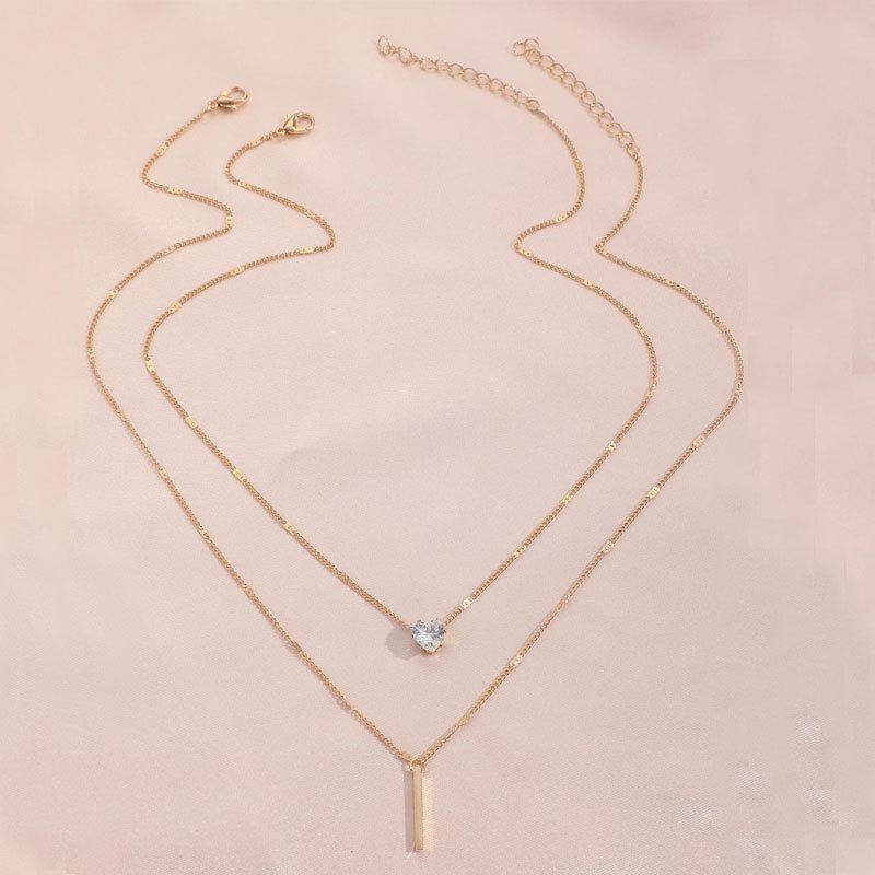 Fashion zircon double-layer heart pendant necklace female simple and versatile neck chain jewelry