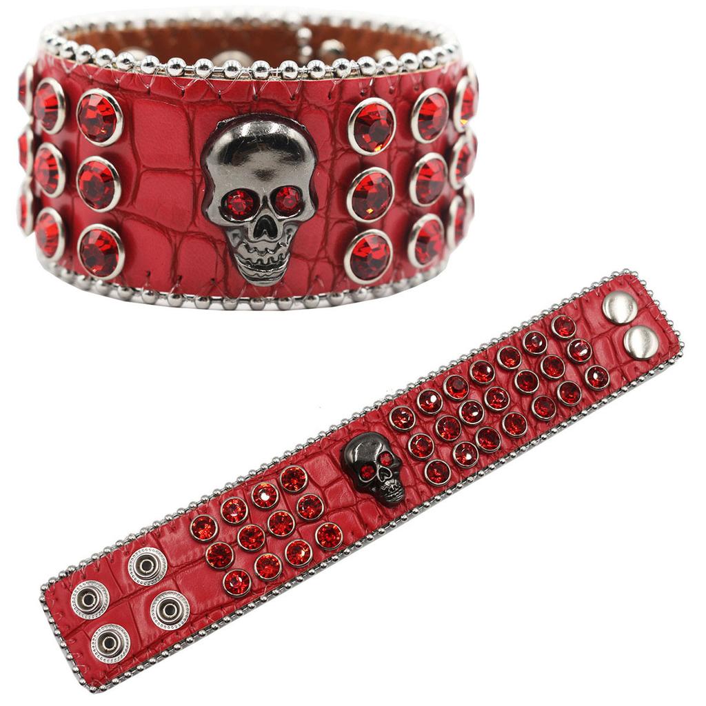 Gothisches Totenkopfnieten-Strassarmband Schmuckdesign PU-Leder Handschmuck