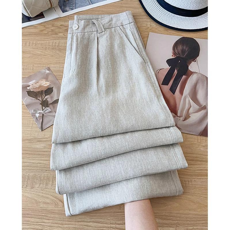 

Женские белые летние брюки с широкими штанинами 2025 - Легкий дизайн Ямамото с прямыми штанинами, стройнящий силуэт L for 105-115 lbs