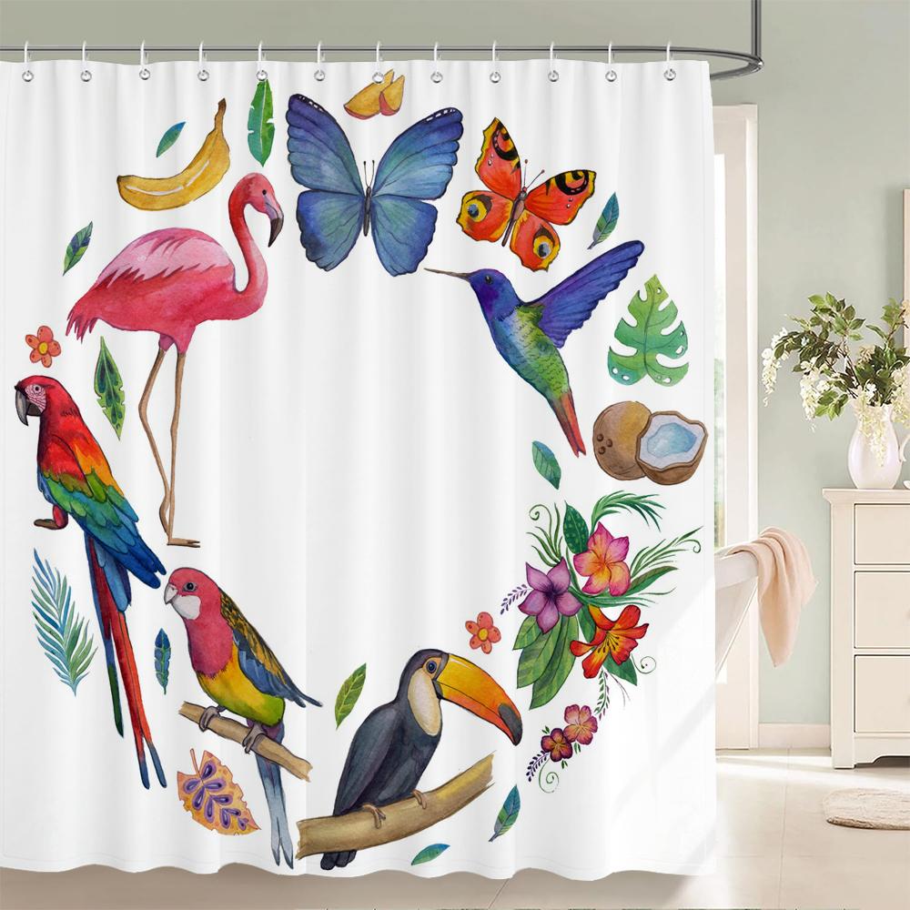 Bunter Vogel Schmetterling Flamingo Stoff Duschvorhang Badezimmer Vorhänge Mit Haken Wasserdicht Druck Badvorhang Heimdekor