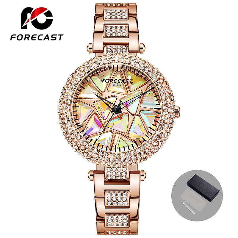 FORE CAST Neue Elegante Quarz Damenuhr Luxus Strassstein Stil Mode Damen Wasserdichte Damenuhr Stahl