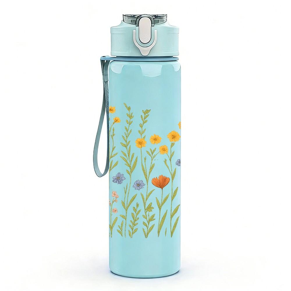1PC Wild Daisy Meadow Floral Print 750ml Color Plastic Sports Water Bottle Leakproof Flip Straw Lid Suitable for Sports Office Home Use