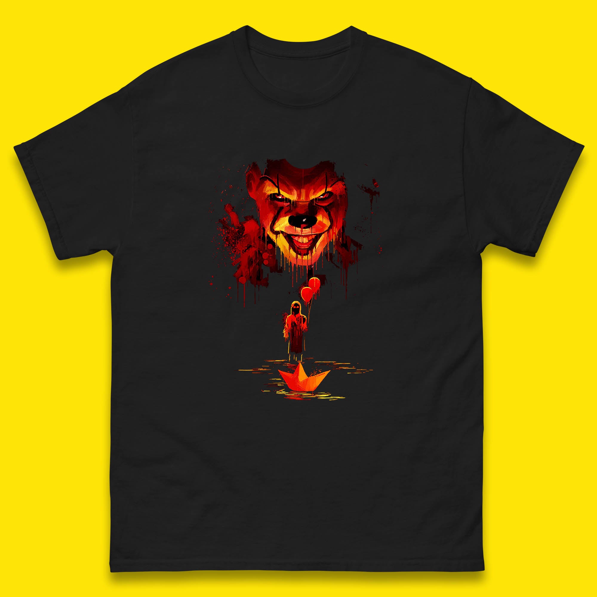 IT Clown Pennywise Halloween Horror Movie Character Serial Killer Clown Costume Mens Tee Top L
