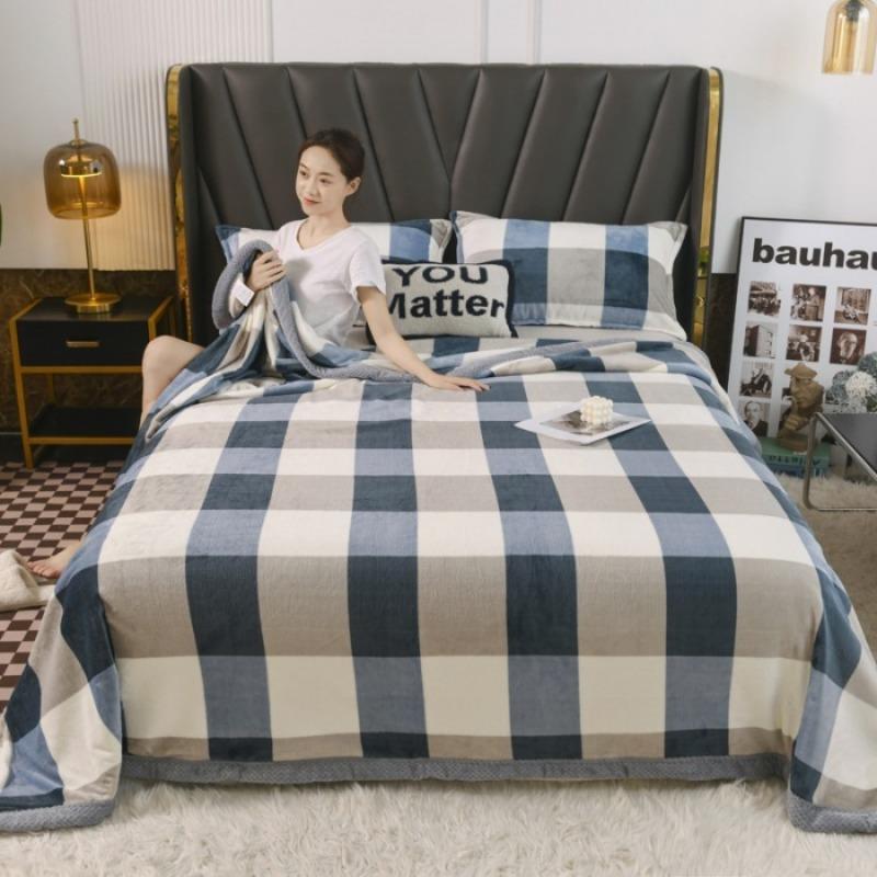 Double Layer Plush Four Season Universal Blanket Large Size Double Thin Quilt Single Sofa Blanket Outward Travel Blankets Solid Color Bed Sheet 1pcs