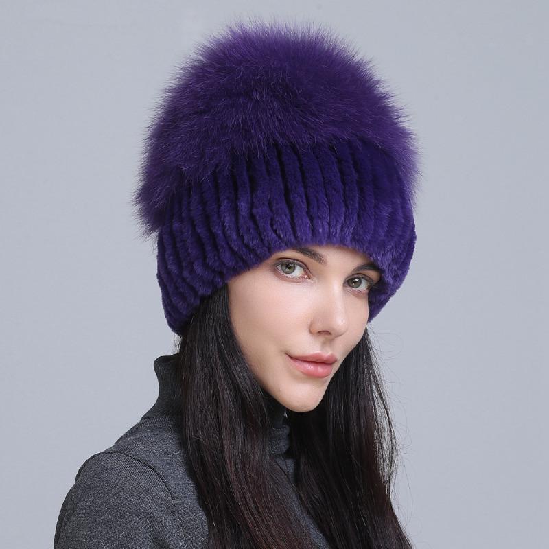 New fur hat Rex rabbit hat thickened versatile fox hair mushroom hat women's winter warm hat