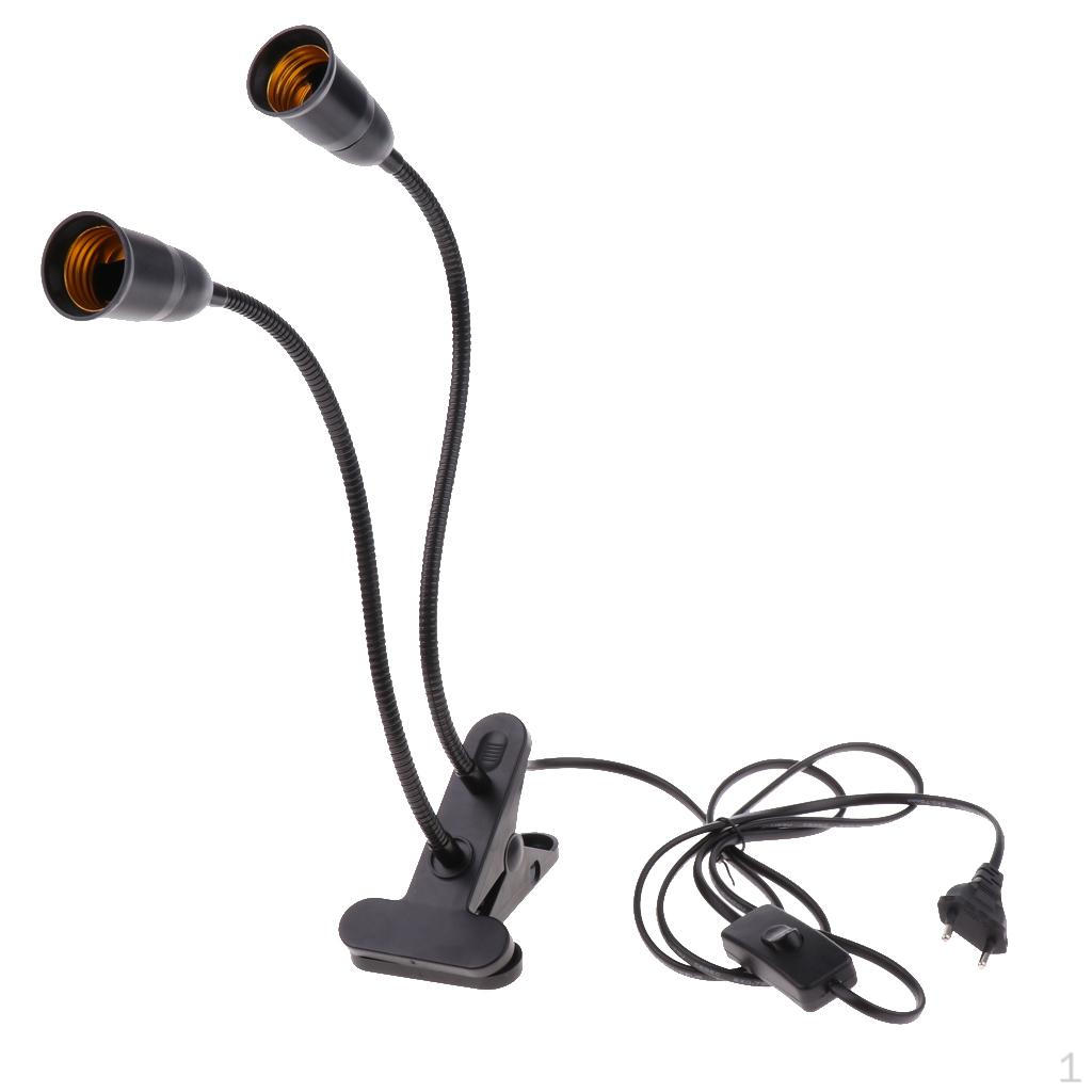 EU Plug E27 2-head Clip On Reading Light Base Desk Lamp Socket