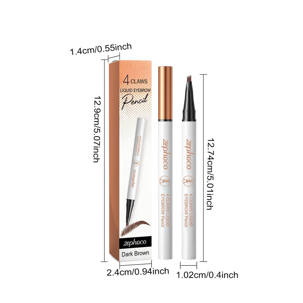 Zephoco 4-Claws Liquid Eyebrow Pencil: Waterproof Long-Lasting Eyebrow Pen with Microblading Tip, Natural Coloring & Sweat-Proof, 3 Shades