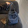 Umhängetasche Kordelzug Beuteltasche Koreanischer Stil Handytasche Retro Denim Umhängetasche Damen