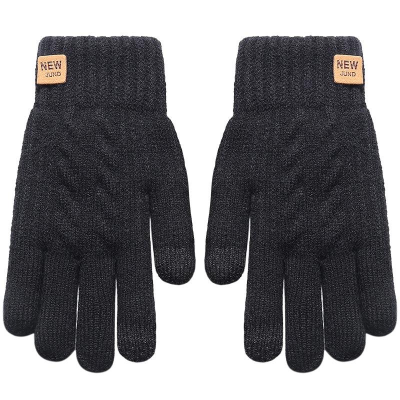 Knitted gloves, winter women's double-layer velvet thickened cold-proof and warm cycling outdoor, touch-screen gloves