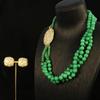 Green Stone Handmade Beaded Earrings and Necklace Set - Elegant High-End Fashion Jewelry