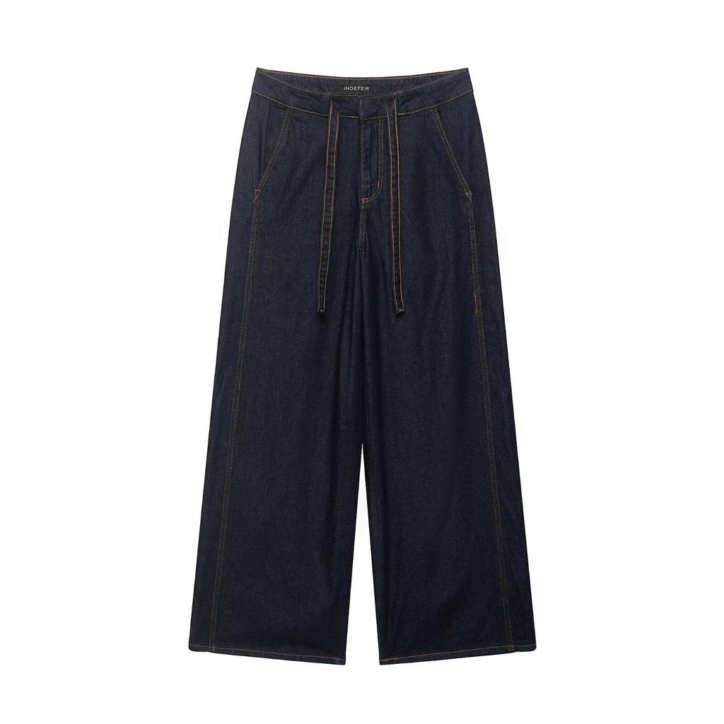 European and American Style, New Women's Clothing, Flip-top Short Denim Shirt, High Waist and Wide Legs, Jogging Jeans.
