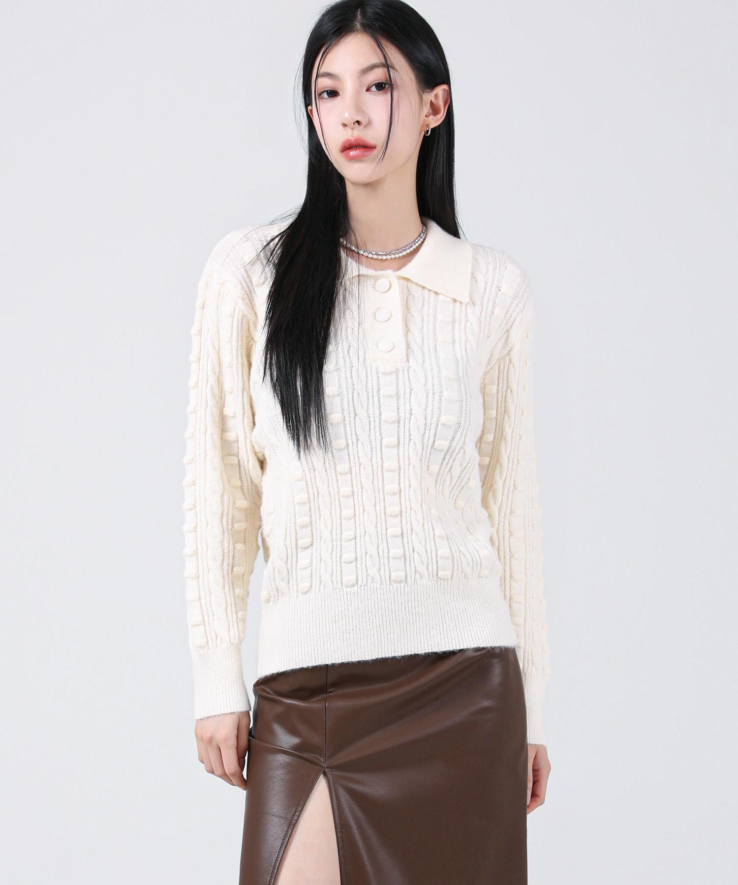 Urban Dress Lumpy Collar Button Knit Ivory Ivory/Free