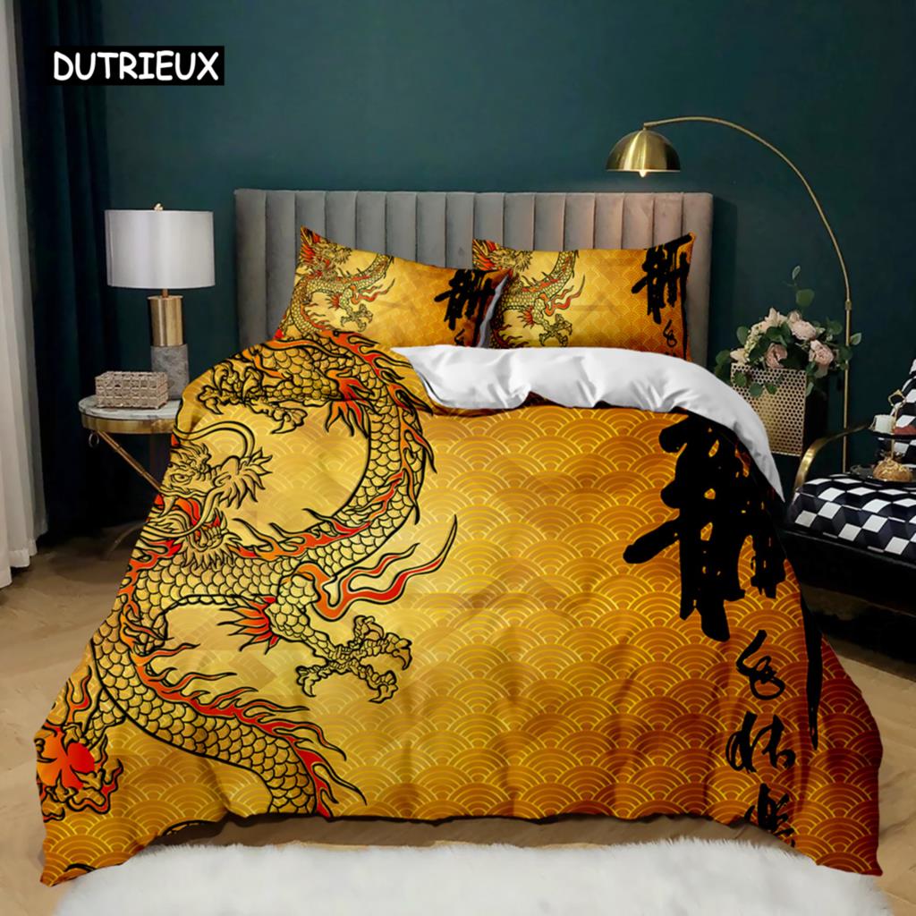 Dragon Duvet Cover Set Japanese White Dragon Tatsu Folk Noble Monster Twin Bedding Set Double Queen King Polyester Qulit Cover