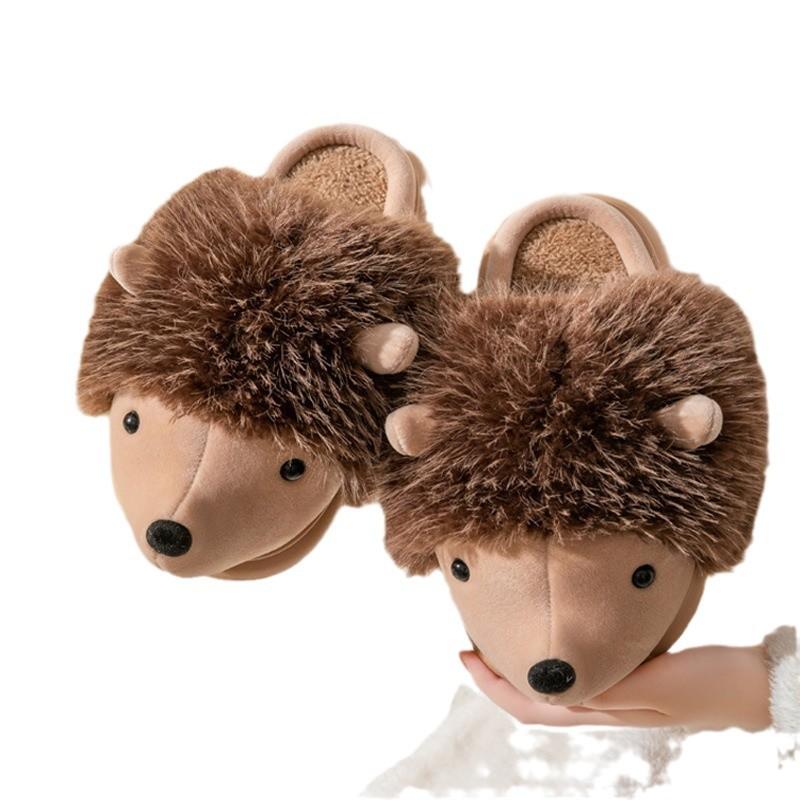 Cotton slippers women wear cartoon hedgehog home non-slip flat bottom autumn and winter warm plush slippers women cotton drag
