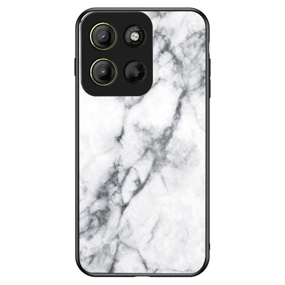 Pro Motorola Moto G15 4G Pouzdro Vzor mramoru Tvrzené sklo+PC+TPU Ochranný kryt na telefon