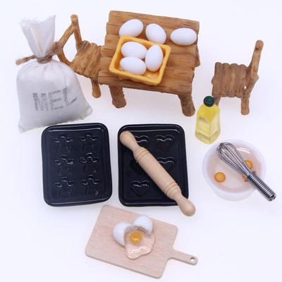 Miniature Dollhouse Food Scene Accessories: Resin Chair, Rolling Pin, Olive Oil, Egg Models