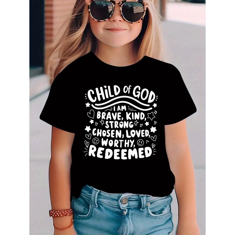 

European Size Girls Round Neck Short Sleeved T Shirt with Letter Print 98cm чёрный