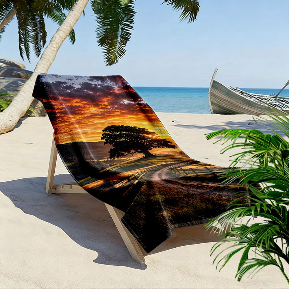 Sunset Landscape Tree Path Design Beach Towel Quick-drying for Travel Outdoor Sports Jogging Beach and Swimming