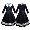 Vestido Wednesday Addams Bolsa Peruca Fantasia Cosplay Meninas Festa de Natal