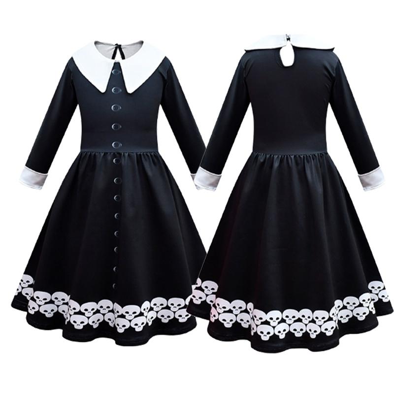 Vestido Wednesday Addams Bolsa Peruca Fantasia Cosplay Meninas Festa de Natal