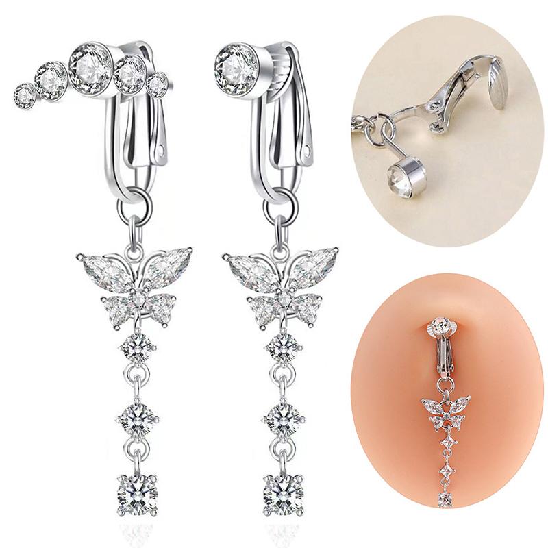 Faux Fake Belly Butterfly Fake Belly Piercing Clip On Umbilical Navel Fake Pircing Zircon Cartilage Clip On Earring Body Jewelry