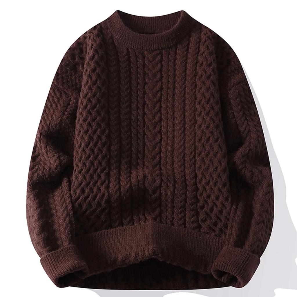 Men Trendy Knitted Sweater Men Casual Round Neck Pullover Male Knitted Solid Color Sweater Winter Fashion Mens Kntwear Outwear