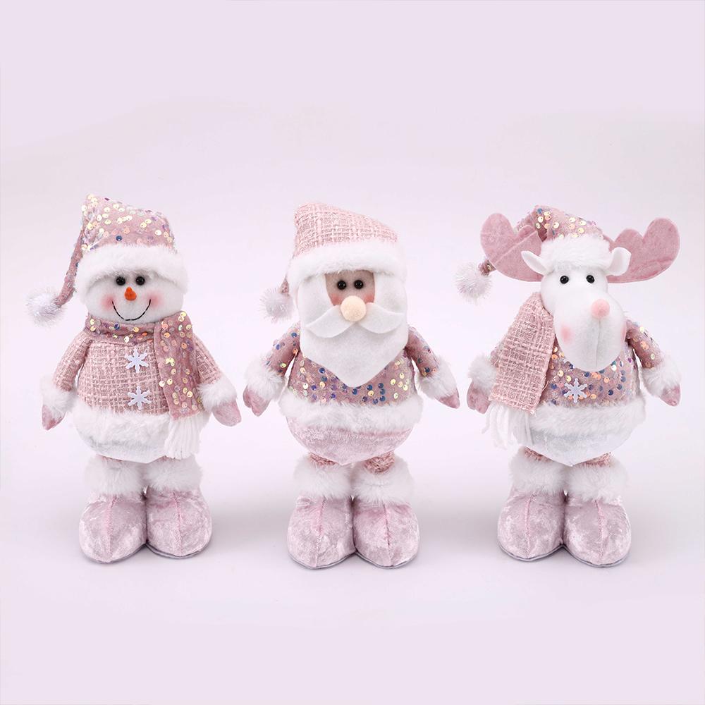 1pc-New Santa Claus Snowman Elk Pink Sequin Telescopic Doll Merry Christmas Decorations Window Props Matching Supplies Ornaments