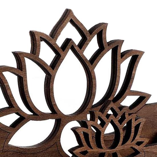 Portatarjetas de presentación de loto de madera, Estuche vintage hueco para tarjetas de visita para escritorio, Organizador de oficina rústico