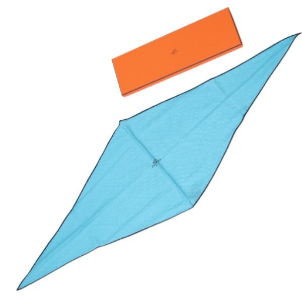 HERMES Cashmere x silk Rhombus scarf silk blue unisex Used