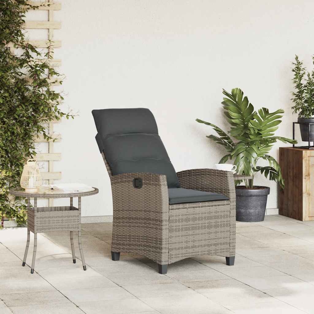 Relax Garden Chair with Side Table Adjustable Grey Poly Rattan