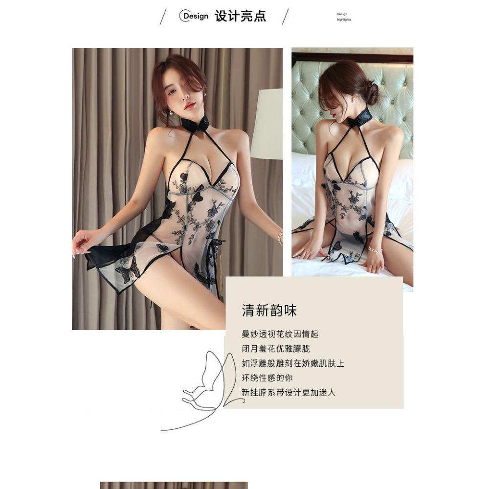Sex Underwear Butterfly Embroidered Pajamas Women's Sexy Retro Cheongsam Style Uniform Temptation Set Sexy Underwear Hair