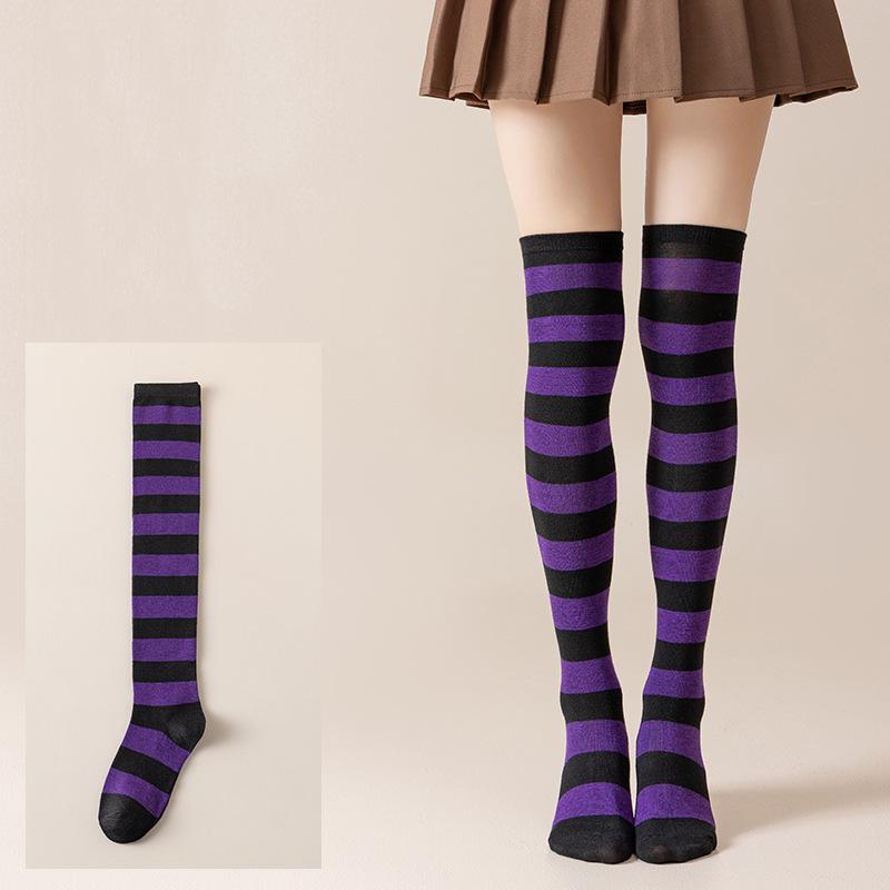 Damen Overknee Socken mit Kreuzstreifen für Halloween, Weihnachten, Karneval, Tanz und Japanische Festivals