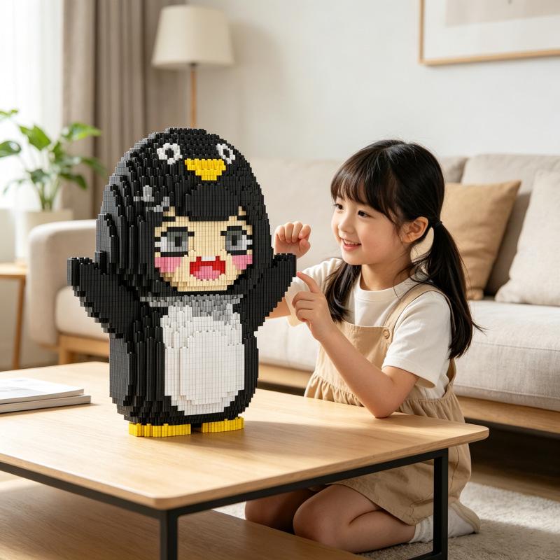 Red Penguin Building Blocks: Educational Toy for Cross-Border Animal Series Puzzles