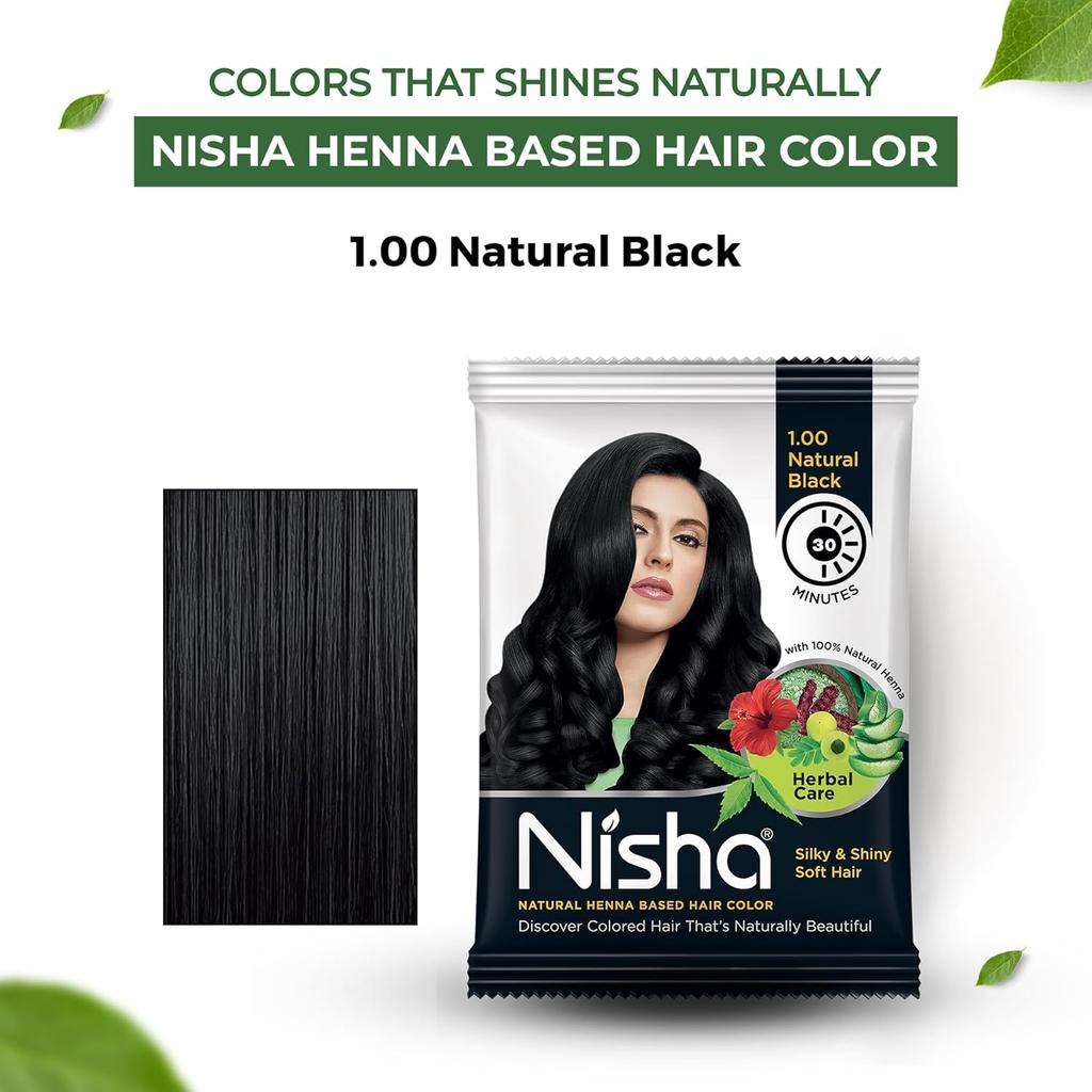 Nisha Natürliche Schwarze Henna Haarfarbe Pulver Packung mit 10 x 10 g Ammoniakfrei Grauabdeckung Für Männer Frauen Alle Haartypen