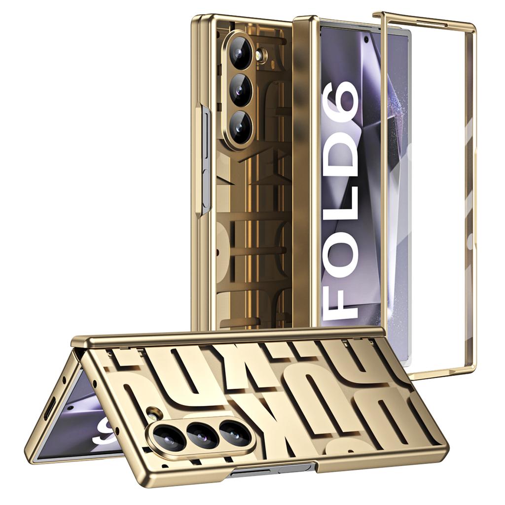 For Samsung Galaxy Z Fold6 5G Case Electroplating PC Phone Cover with Tempered Glass Film