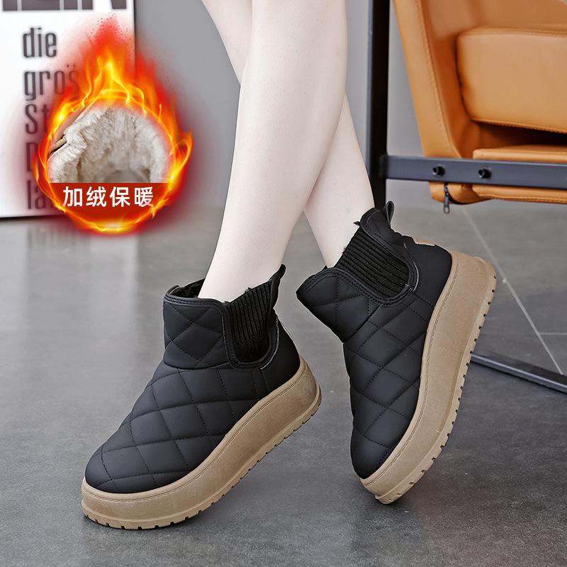 

Зимние ботинки женские, новые, зимние, взрывные, на толстой подошве, короткие, бархатные, теплые, большие, из хлопка, ботинки K 35 чёрный